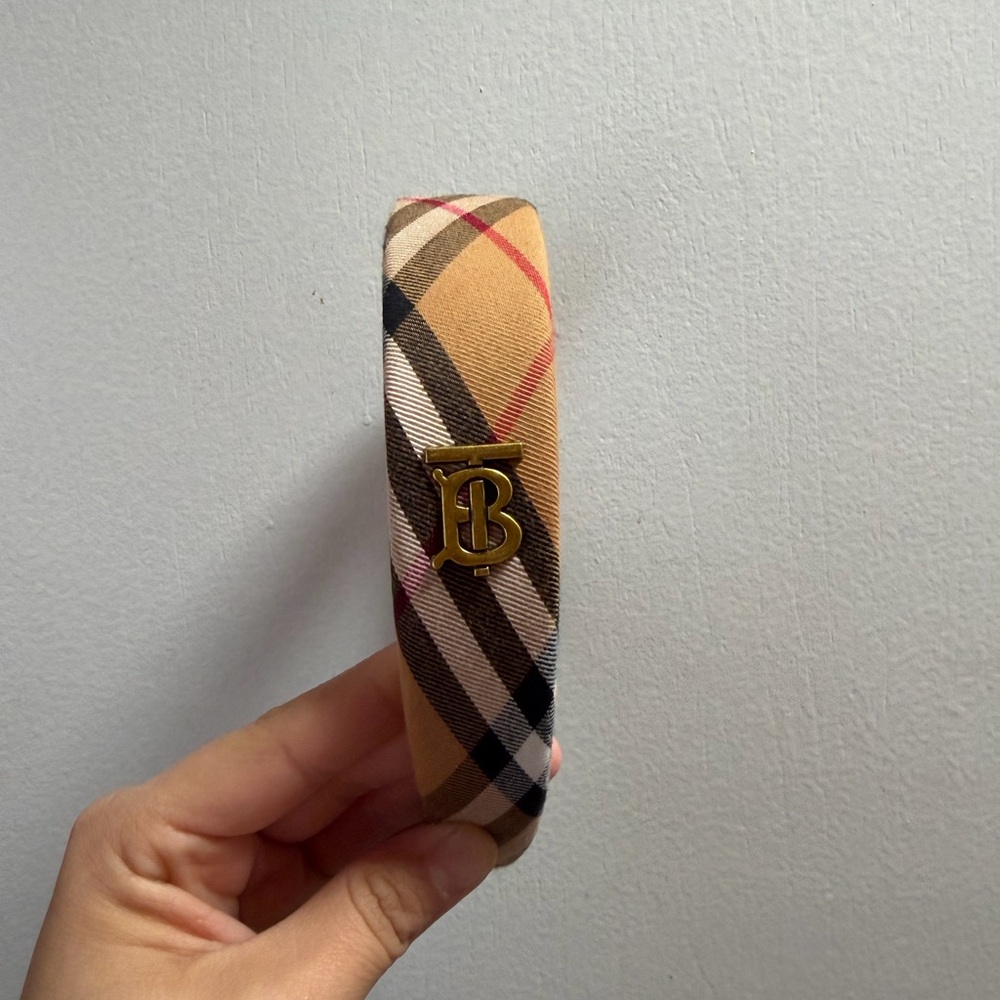 Vintage Burberry Checkered Headband with Gold Accent